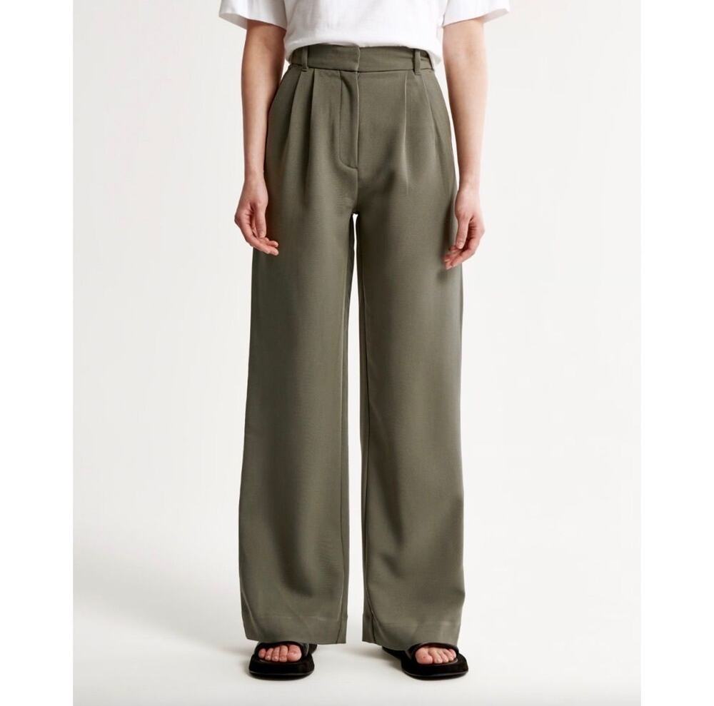 Abercrombie & Fitch Sloane Tailored High Rise Wide Leg Pants Olive Size 27 Long